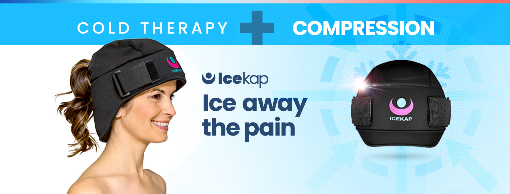 Cooling and Warming Adjustable Compress cap with removable gel packs.